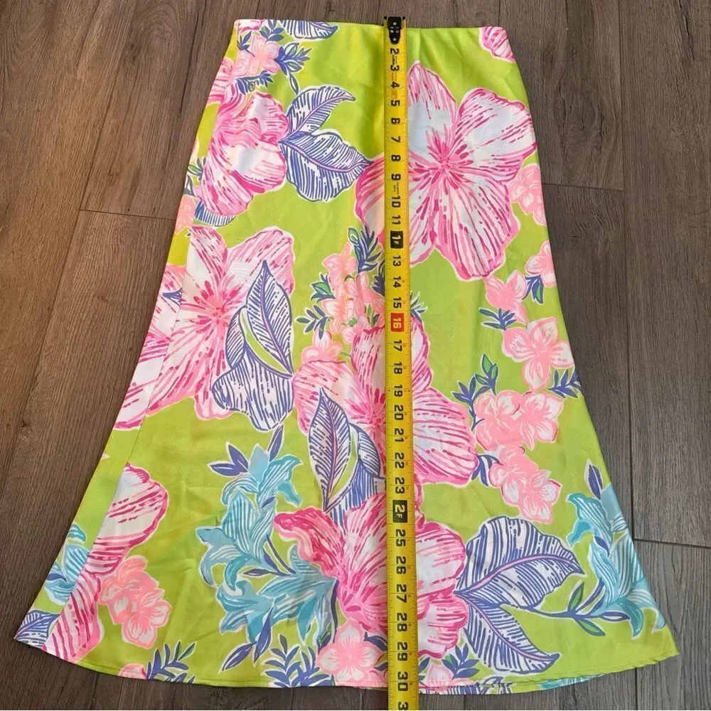 Lilly Pulitzer CORY MIDI SKIRT Matcha Green Boho Babe Pink White 4 $128 Retail